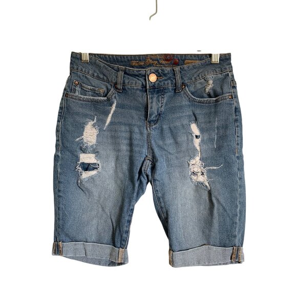 Faded Glory Pants - Faded Glory Womens Distressed Denim Bermuda Shorts Rolled Hem Blue Jeans Size 4